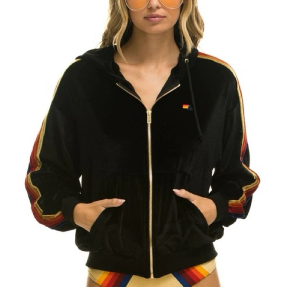 Aviator Nation Classic Velvet Black Zip Up Jacket Size Small